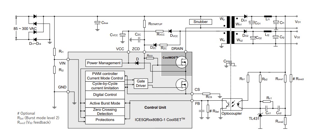 Application Circuit Diagram - Infineon Technologies ICE5QRxx80BG-1 CoolSET™ Converters